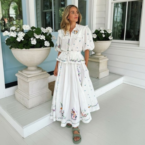 Alemais Tops - Alemais White Floral Embroidered Top